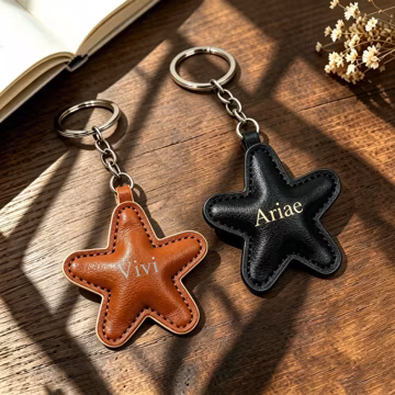 Personalized Puffy Star Leather Keychain | Custom Foil Name Star Bag Charm | Minimalist Custom Gift