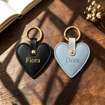 Personalized Heart Leather Keychain | Custom Foil Name Heart Key Tag | Romantic Couple & Friendship Custom Gift