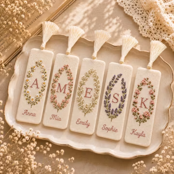 Hand Embroidered Linen Bookmark, Personalized Floral Bookmark with Name, Handmade Book Lover Gift, Cottagecore Reader Accessory