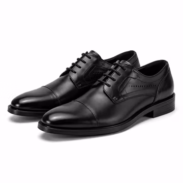 Men’s Black Leather Derby Shoes, Handmade Cap Toe Dress Shoes, Formal Wedding Business Shoes for Men