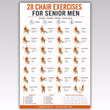 28 Day Chair Exercises for Senior Men Printable PDF, Seated Workout Poster, Elderly Home Fitness, 16 Chair Exercises Chart