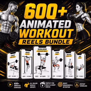 600+ Workout Reels Bundle | Animated Gym Exercise Videos | Viral Fitness Content (Digital Download)