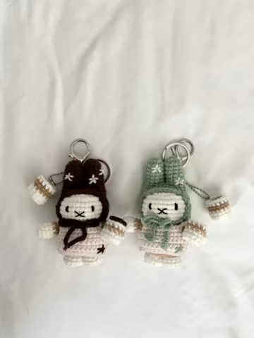 Crochet Bunny Keychain, Matcha and Coffee Bunny Keychain, Kawaii Rabbit Bag Charm, Handmade Plush Bunny Accessory