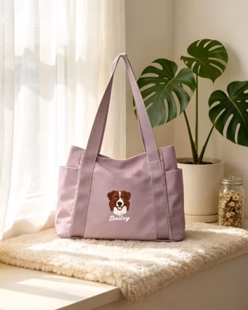 Custom Pet Portrait Embroidered Nylon Bag | Personalized Dog Cat Photo Tote | Gift for Dog Mom Her