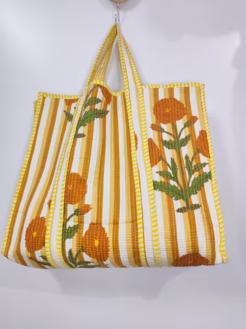 Handmade Quilted Cotton Tote Bag | Tiger Print Striped Shoulder Reusable Shopping Large Everyday Beach Market Bag