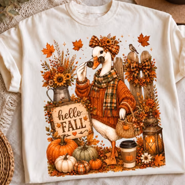 Hello Fall Goose PNG | Cute Autumn Goose with Pumpkin, Cozy Sweater & Scarf | Fall Sublimation Design | Thanksgiving PNG | Autumn Clipart |