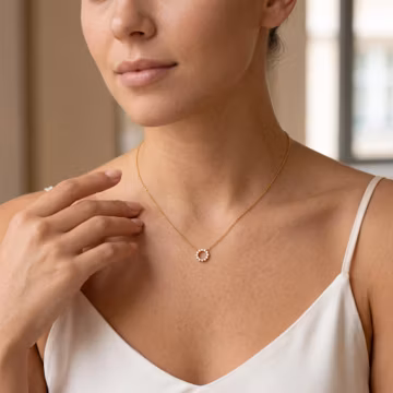 18K Gold Filled Sun Circle Necklace, Minimalist CZ Pendant Necklace, Dainty Gold Layering Jewelry, Elegant Everyday Gift For Her