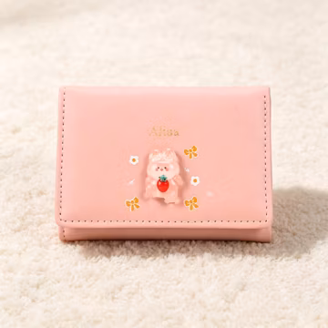 Cute Personalized Wallet Pink PU Leather Card Holder Custom Initial Name Embossed Small Purse Coin Bag Gift for Women Teen Girls