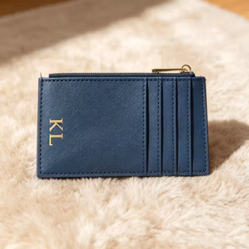 Personalized Saffiano Leather Card Holder Custom Slim Wallet Zipper Coin Purse RFID Credit Card Case Minimalist Gift for Men Women