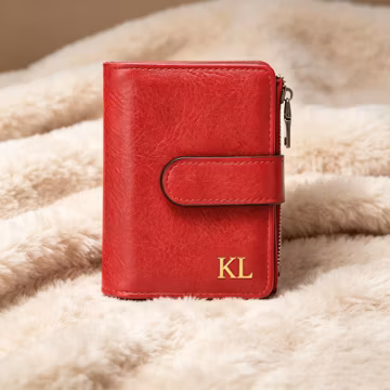 Personalized Leather Bifold Wallet Custom Women's Wallet Zipper Coin Purse Card Holder Short Pocket Wallet Monogram Gift for Her Wife