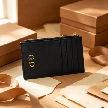 Custom Saffiano PU Leather Card Holder Personalized Zipper Wallet Slim Credit Card Case Coin Purse Minimalist Gift for Her Him