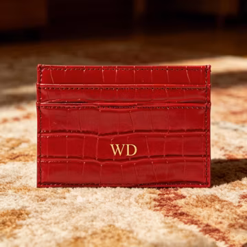 Personalized Crocodile Card Holder, Custom Initial Leather Card Wallet, Slim Monogram ID Card Case