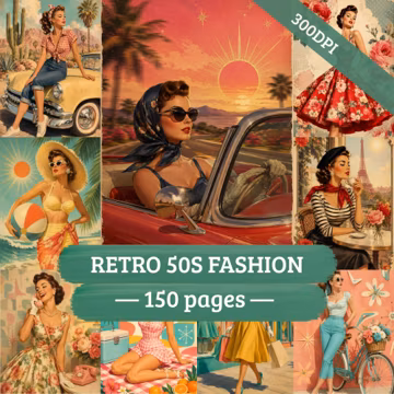 Retro 1950s Fashion Junk Journal Kit, Vintage Lady Collage Pages (Digital Download)