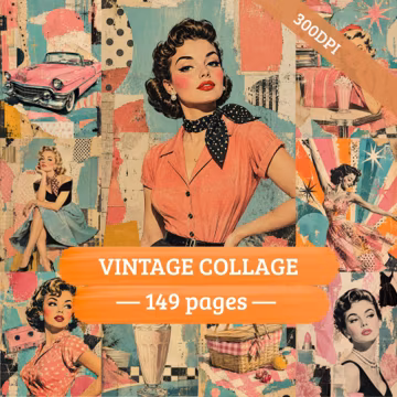 Mid-Century Background Junk Journal Pages, Vintage Collage, 1950s Printable Ephemera, Retro Scrapbooking, Decoupage, Digital Download