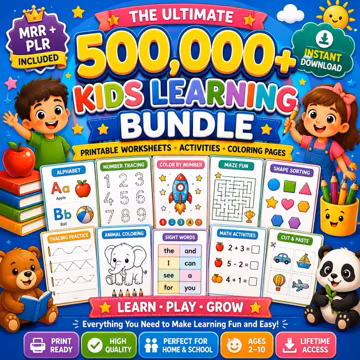 500,000+ Kids Learning Bundle | MRR PLR | Printable Worksheets | Preschool & Kindergarten Activities | Homeschool