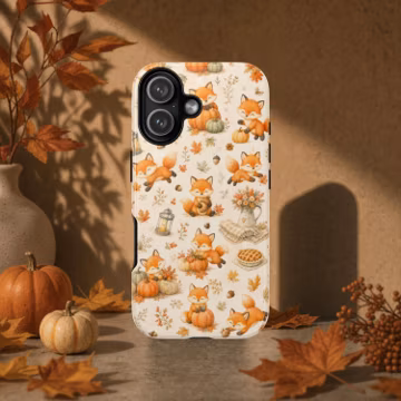 Cute Fall Fox Phone Case, Autumn Fox Tough Case, Pumpkin Woodland Phone Case, Cozy Fall Animal Case, Thanksgiving Gift