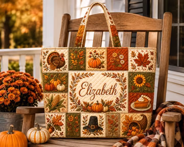 Personalized Floral Quilted Tote Bag, Custom Name Patchwork Shoulder Bag