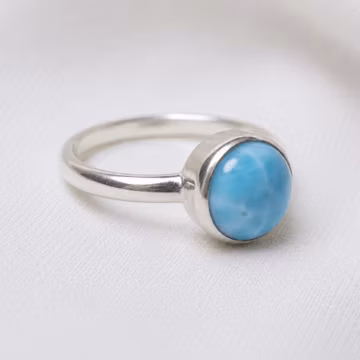 Natural Larimar Gemstone Ring, 925 Sterling Silver 9mm Round Larimar Ring, Blue Caribbean Gemstone Jewelry, Handmade Statement Ring