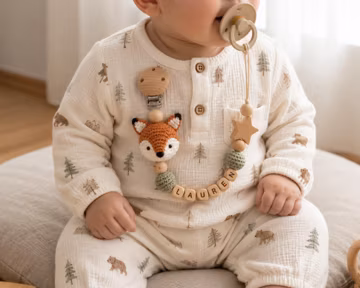 Personalised Crochet Fox Dummy Clip, Custom Name Baby Pacifier Holder, Boho Accessory
