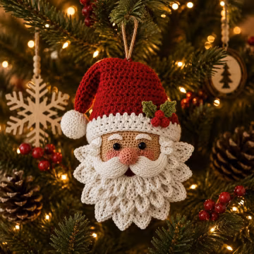Crochet Santa Face Ornament Pattern PDF | Amigurumi Santa Christmas Ornament Tutorial | Easy Holiday Decor DIY | Instant Download