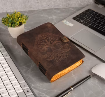 Vintage Embossed Leather Journal - tree of life Coptic Bound Antique Paper Notebook