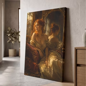 Woman Portrait Canvas Print, Moody Victorian Wall Art, Dark Academia Decor, Romantic Gothic Room Art, Redhead Woman Gold Mirror Print