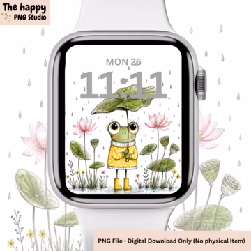 Cute Frog Apple Watch Wallpaper, Rainy Day Frog Watch Face, Cozy Frog Digital Download, Watercolor Animal Background, Cottagecore Watch Wall
