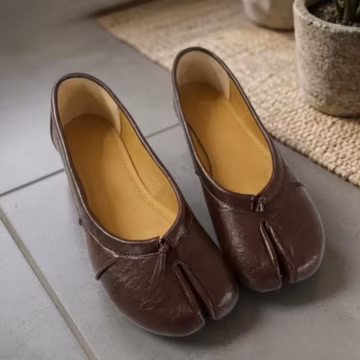 Soft Sheepskin Leather Tabi Flats | Split Toe Ballet Shoes | Minimalist Slip On Flats | Low Heel Leather Shoes | Comfortable Everyday Flats