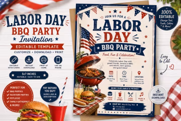 Labor Day BBQ Party Invitation Template | Patriotic Cookout Invite (Digital Download)
