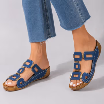 Women Wedge Slide Sandals | Geometric Cutout Mules | Slip On Open Toe Shoes | Casual Summer Sandals | Colorful Vacation Shoes for Her USA