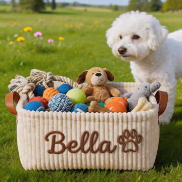 Personalized Dog Toy Basket with Name, Corduroy Pet Organizer with Name, Gift for New Dog Owners, Gift for Dog Owners