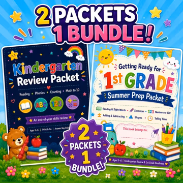 Kindergarten Review + 1st Grade Prep Bundle | Summer Workbook