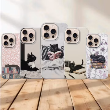 Black Cat Phone Case Bookish Cover for iPhone 17 Pro Max, 16e, 15, 14, 13 Samsung S26 Ultra, S25 FE, A57, A56, Pixel 10, 9