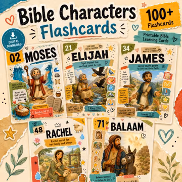100+ Bible Character Educational Cards, Christian Education Tool, Bible Cards, Biblical Characters Flashcard Activity, Activity for Kids