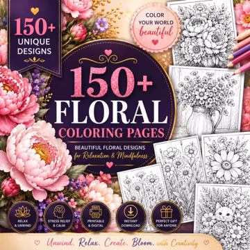 150+ Floral coloring pages coloring pages mindful coloring flower coloring page floral coloring page Flower coloring flower coloring book