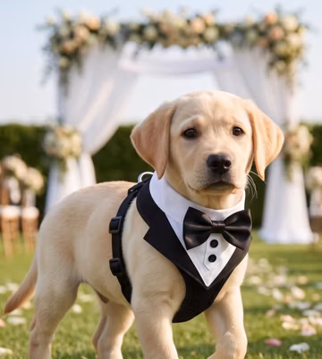 Tuxedo Dog Harness | Black White Formal Pet Wedding Attire, Adjustable Bow Tie Set