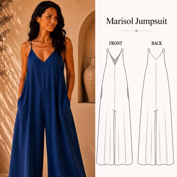 Linen Wide Leg Jumpsuit Pattern PDF | Marisol Jumpsuit Sewing Pattern | Oversized Loose Fit Romper | Sizes 00-32