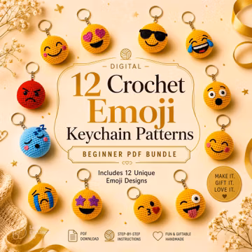 Crochet Emoji Keychain Pattern Bundle, Amigurumi PDF, Cute Bag Charm Crochet Patterns