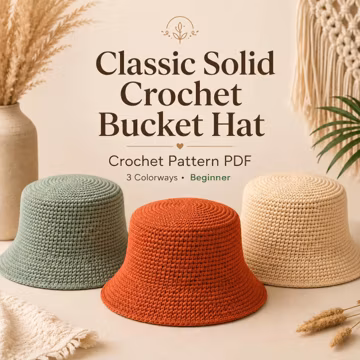 Classic Solid Crochet Bucket Hat Pattern, Summer Hat, Textured Brim Hat PDF, Cotton Beach Sun Hat Tutorial
