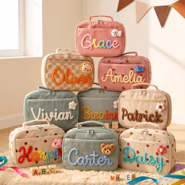 Personalized Corduroy Lunch Box ,School Lunch Bag, Picnic Bag, Customized Kids Lunch bag,Practical Birthday Gift for Little Kids
