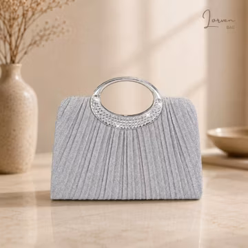 Silver Rhinestone Clutch Bag, Sparkling Ring Handle Evening Purse, Gift for Her