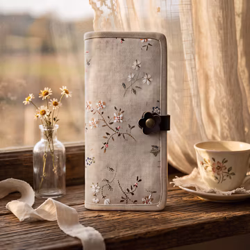 Vintage Floral Linen Wallet | Bifold Snap Button Purse, Cottagecore Style