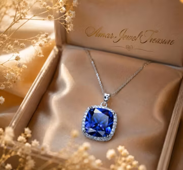 Cushion Cut Tanzanite Diamond Necklace, Blue Gemstone Jewelry, December Birthstone, Statement Bridal Pendant