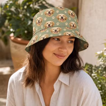 Custom Pet Photo Bucket Hat, Personalized Dog Cat Face Hat, All Over Print Fisherman Hat,