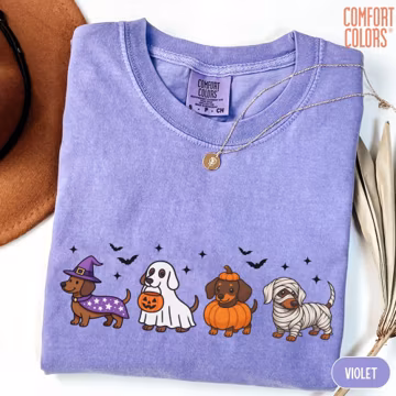 Halloween Dachshund Shirt, Comfort Colors Halloween Cute Dog Shirts, Ghost Dogs Halloweenie TShirt, Funny Halloween Tees