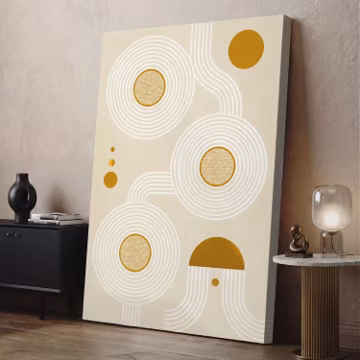 Abstract Geometric Wall Art, Modern Minimalist Canvas Print, Mid Century Beige And Gold Decor, Boho Neutral Living Room Office Home Decor