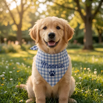 Custom Embroidered Cotton-Linen Dog Bandana: Paw Print Tribute Scarf, Personalized Pet Neckwear, Dog Lover Keepsake Gift