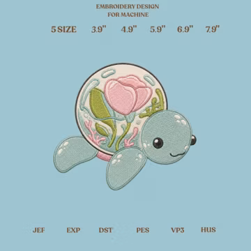 Sea Turtle Embroidery Design, Floral Turtle Machine Embroidery File, Cute Ocean Animal Digital Download