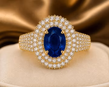 14K Yellow Gold Oval Cut Natural Sapphire & Diamond Wedding Ring 5.80 Ct
