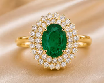 14K Yellow Gold Oval Cut Natural Emerald & Diamond Wedding Ring 5.20 Ct
